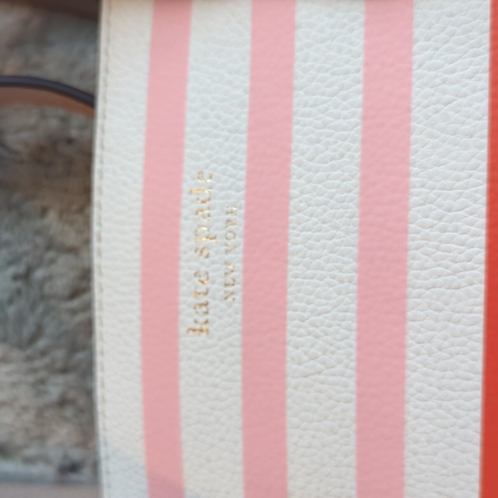 Kate Spade New York Patrice Tropical Red Pink Orange Striped Satchel Tote Bag - Picture 5 of 10